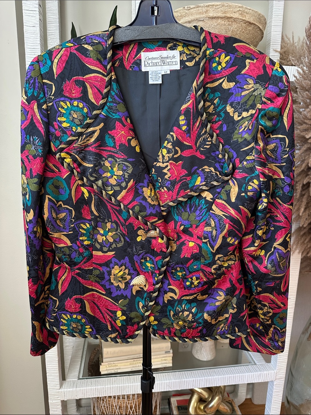 Women’s Floral Brocade Jacket - Black with Multicolor Floral